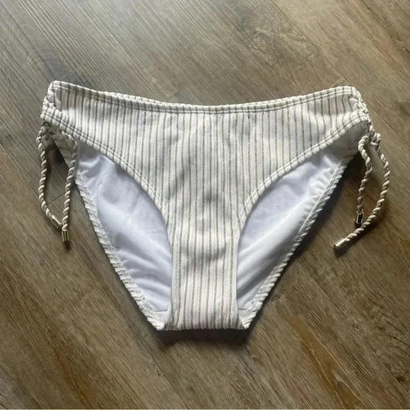 NWT Ted Baker London Women's 2 Bikini Swim Bottom Beach Lake Ivory Gold Metallic - Picture 1 of 10